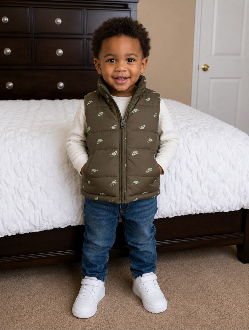 Nike Kids Puffer Vest - Olive Green